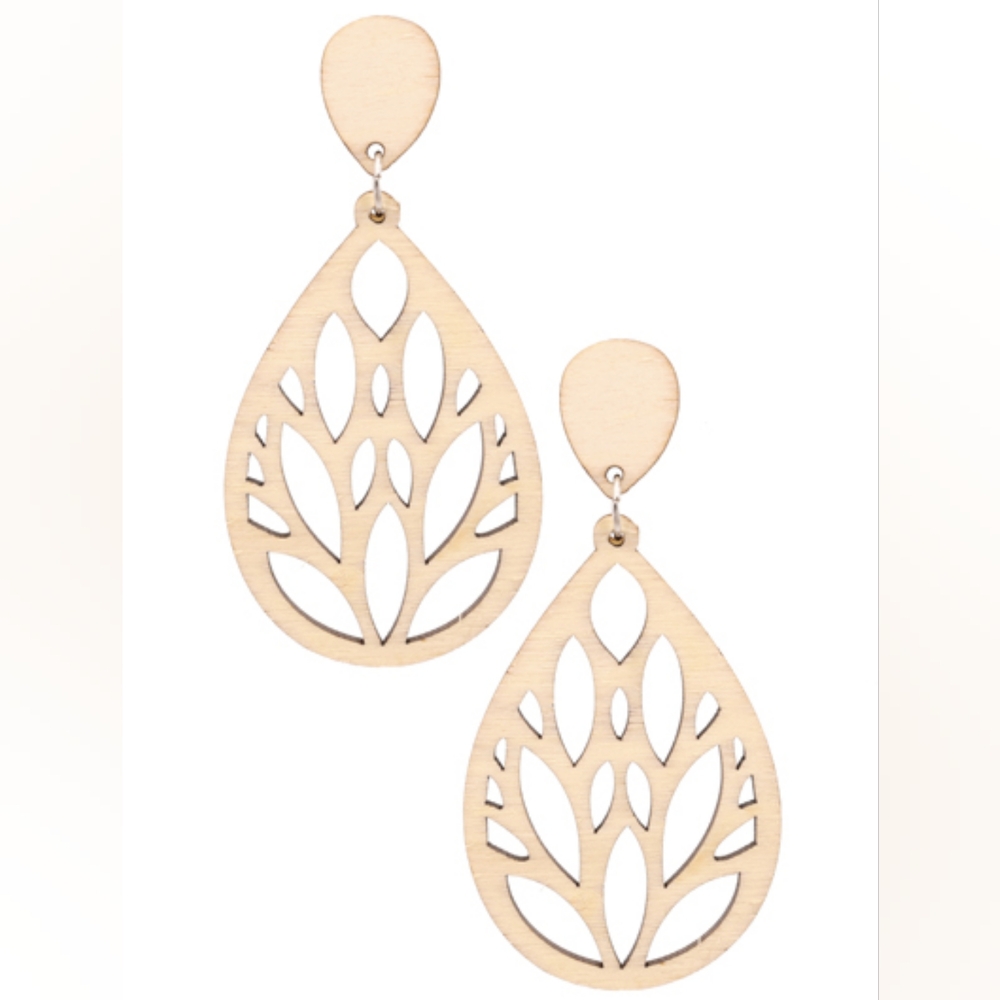 Elegant Wood Teardrop Earrings
